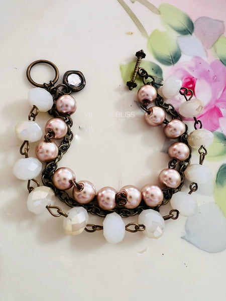 Pearl Chain Triple Strand Beaded Bracelet