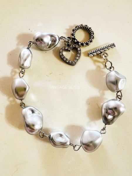 Silver Freshwater Pearl Style Beaded Bracelet
