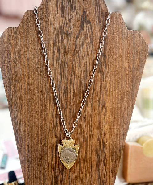 Buffalo Nickel Brass Arrowhead Necklace Metal Chain