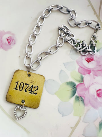 Vintage Brass Locker Tag Necklace