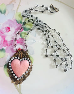 Pink Clay Heart Necklace Long