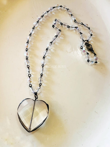 Soldered Glass Heart Necklace AB Crystal