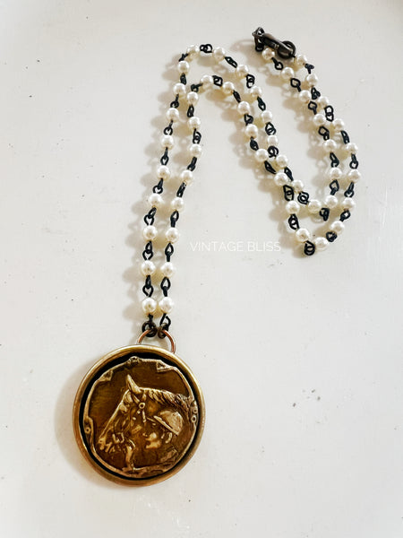 Equestrian Rider Pearl Chain Necklace
