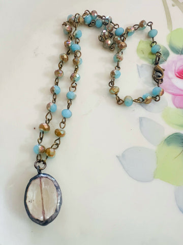 Soldered Topaz Crystal Drop Necklace Beaded Chain