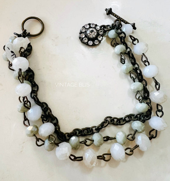 Neutral Tones Triple Strand Beaded Bracelet