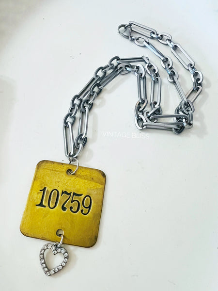 Vintage Locker Tag Necklace