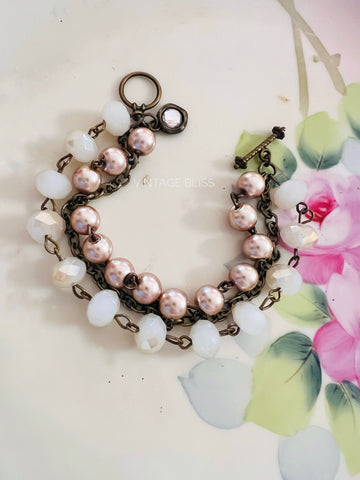 Pearl Chain Triple Strand Beaded Bracelet