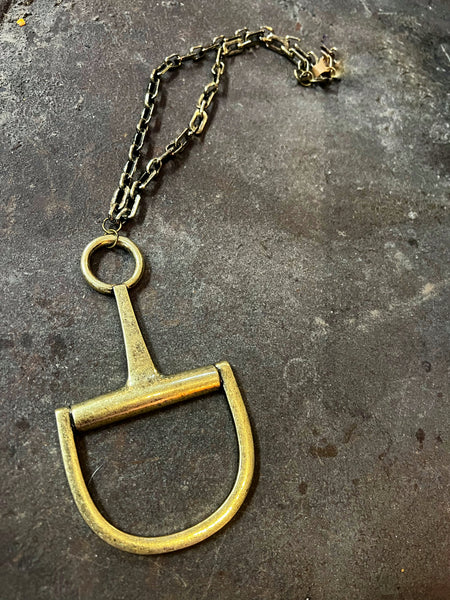 Snaffle Bit Antique Bronze Metal Chain Necklace