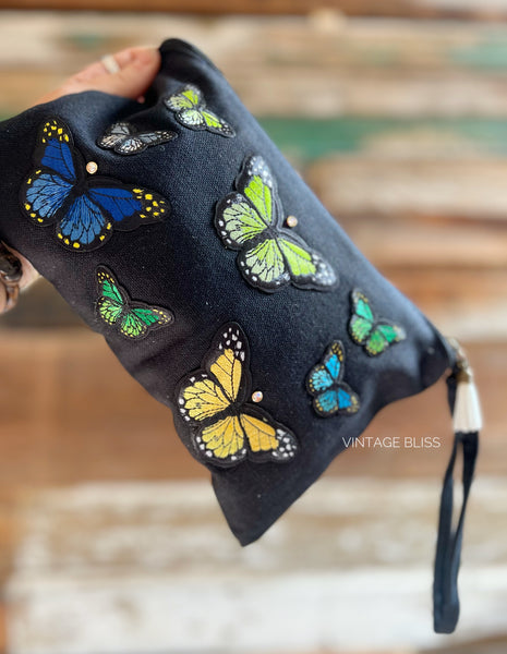 Butterfly Crystal Patch Canvas Bag