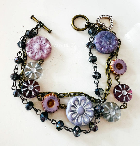 Lavender Fields Triple Strand Beaded Bracelet