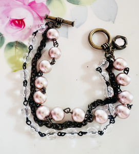 Champagne Tones Triple Strand Beaded Bracelet