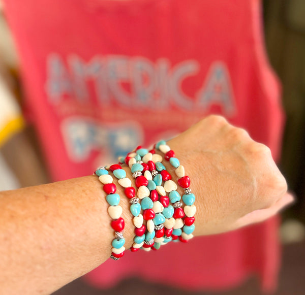 Red White and Turquoise Stretch America Bracelet