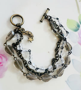 Neutral Smokey Grey Triple Strand Bracelet