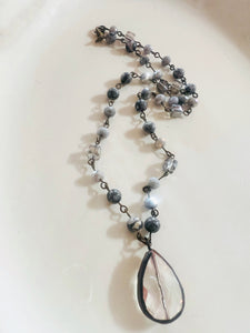 Soldered Crystal Drop Necklace Grey Neutrals Beaded Chain