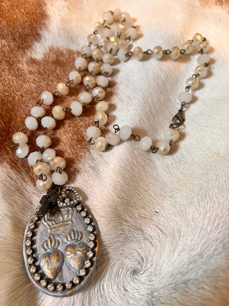 Sacred Heart Medallion Beaded Chain Necklace
