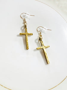 Matte Gold Cross Earrings