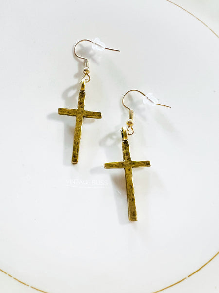 Matte Gold Cross Earrings