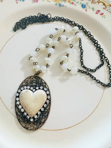 Neutral Tone Heart Filigree Necklace