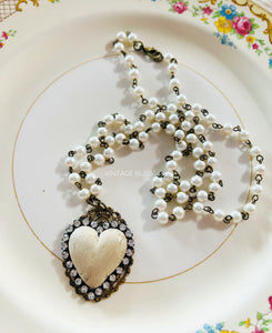 Whitewash Clay Heart Beaded Chain Necklace