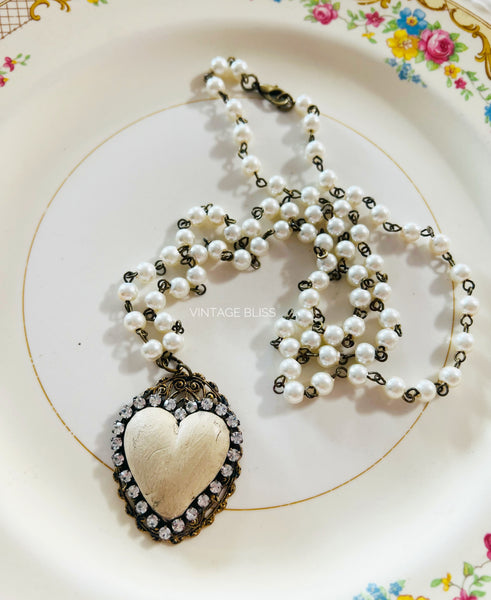 Whitewash Clay Heart Beaded Chain Necklace