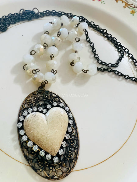 Neutral Tone Heart Filigree Necklace