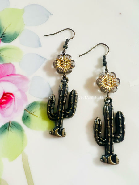 Grey Lavender Cactus Flower Earrings