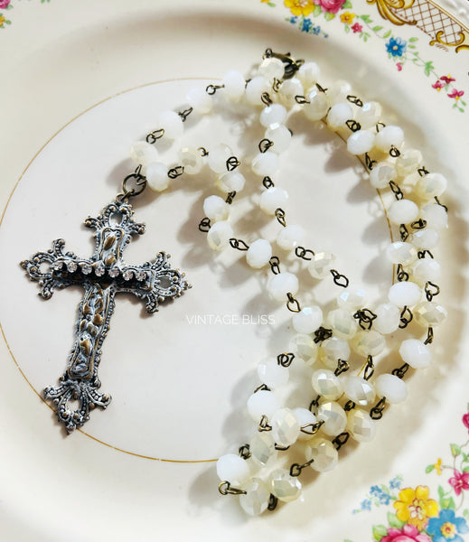 Whitewash Brass Patina Cross Necklace