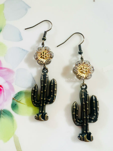 Grey Lavender Cactus Flower Earrings