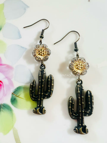 Grey Lavender Cactus Flower Earrings