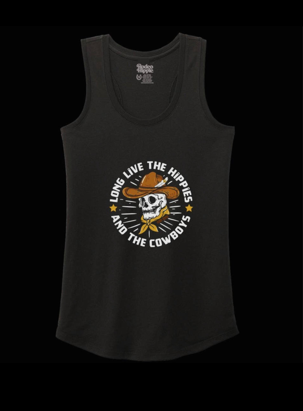 Black Long Live the Hippies & Cowboys Tank Top