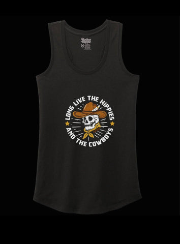 Black Long Live the Hippies & Cowboys Tank Top