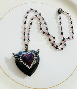 Winged Heart AB Pink Beaded Chain