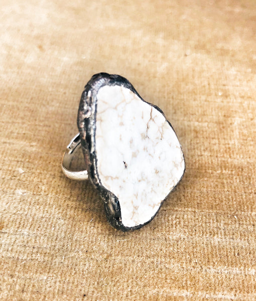 White Buffalo Turquoise Soldered Ring