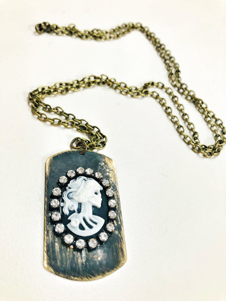 Victorian Lady Skeleton Tag Necklace