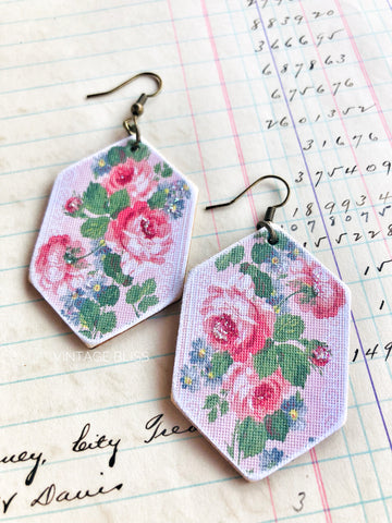 Vintage Style  Rose Wallpaper Earrings