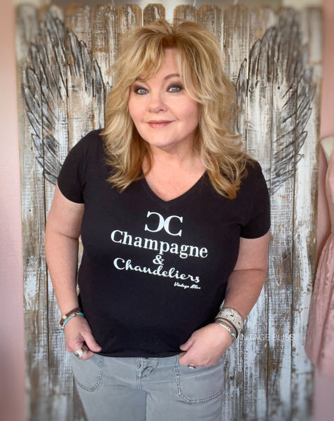 Champagne & Chandeliers Vneck Tshirt