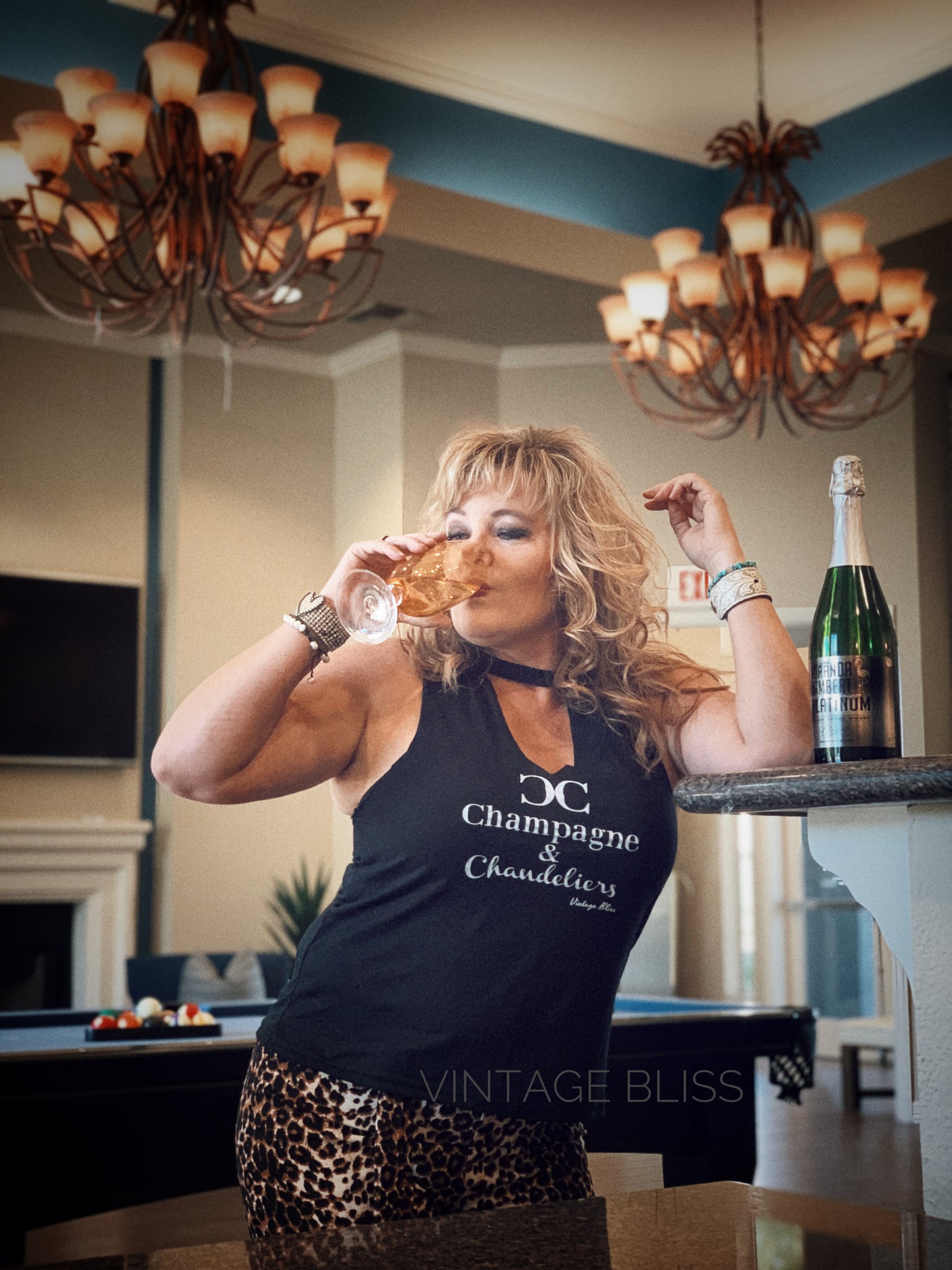 Champagne & Chandeliers Vneck Cut-Out Tank