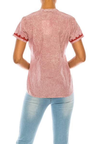 Pink Mineral Wash Embroidery Top