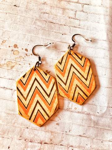 Neutral Orange tones Geo Wood Earrings