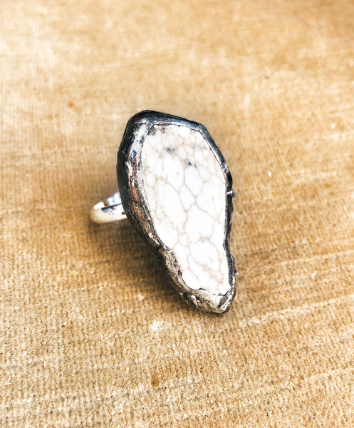 White Buffalo Turquoise Soldered Ring