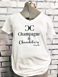 Champagne & Chandeliers White Vneck Tshirt