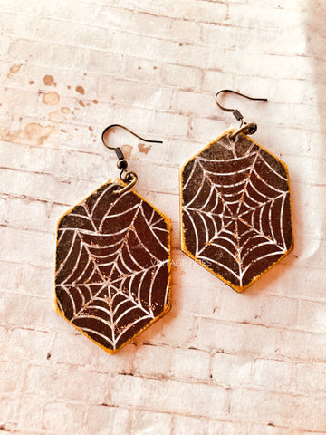 Halloween Spiderweb Wood Earrings