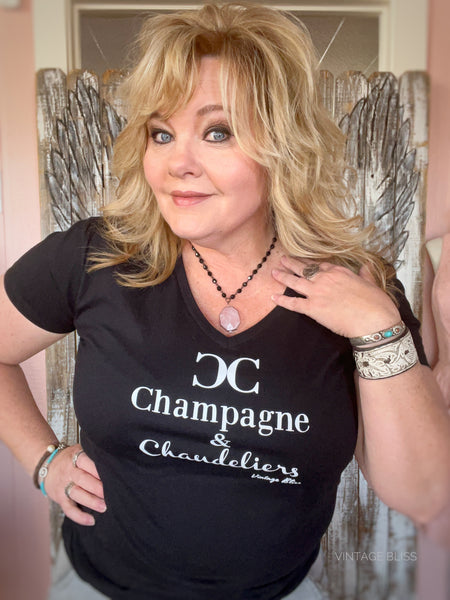 Champagne & Chandeliers Vneck Tshirt