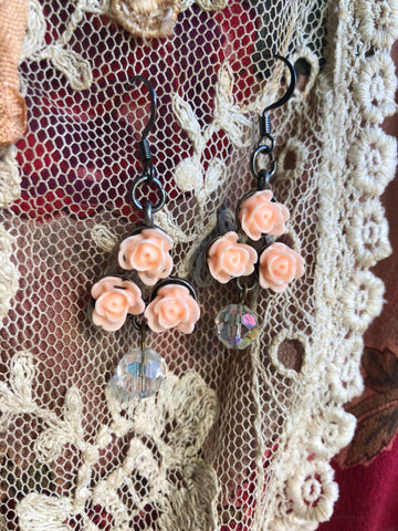 Peach Rose Cluster Earrings