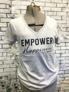 EMPOWER HAPPINESS Heather Grey Vneck T-shirt